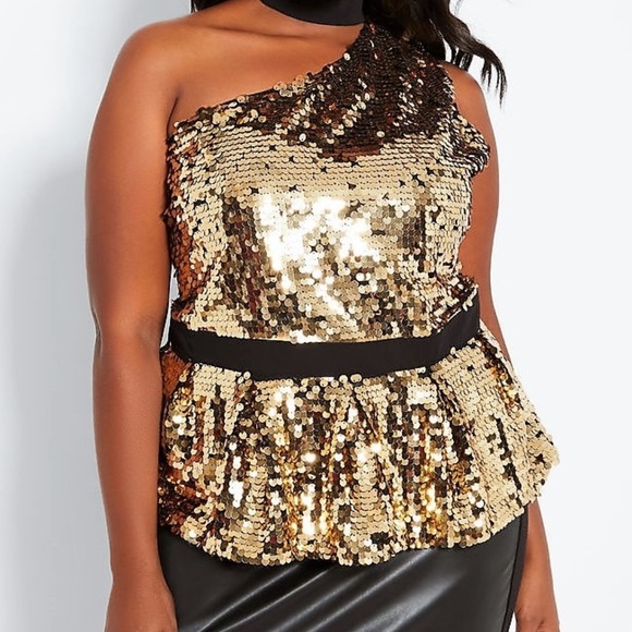 Ashley Stewart Tops - 16 22 24 26 ASHLEY STEWART GOLD SEQUIN halter TOP
